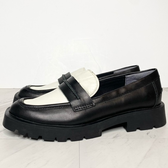 Dolce Vita Elias Black White Leather Square Toe Loafer 6 1/2 - Picture 1 of 16